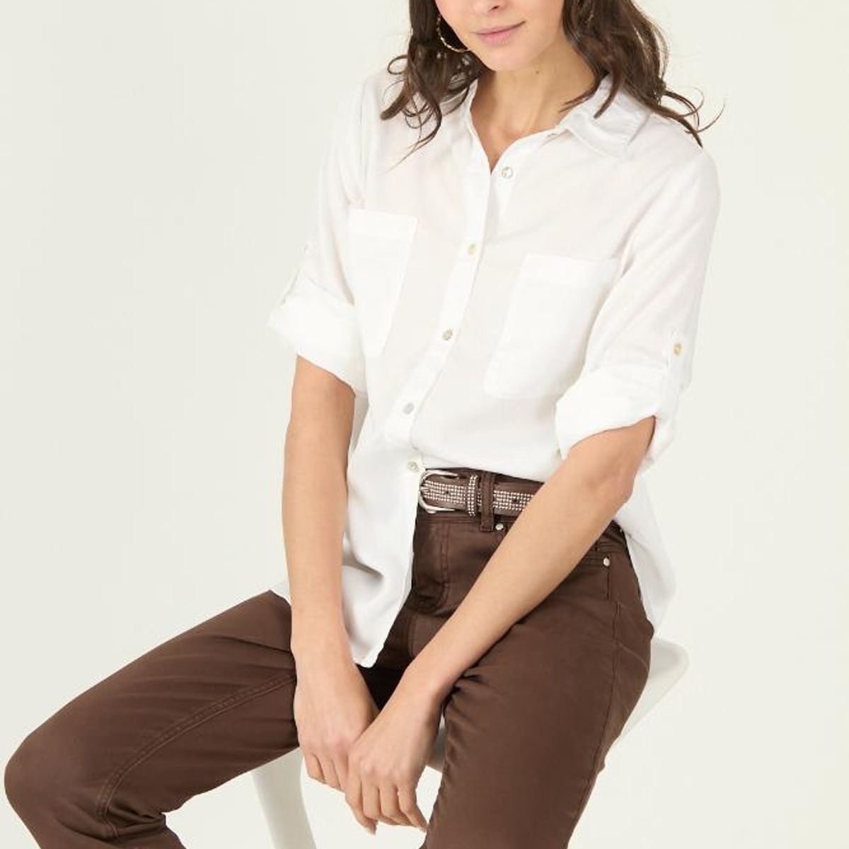 PRIVILEGE - Blusa de lyocell blanca 2910