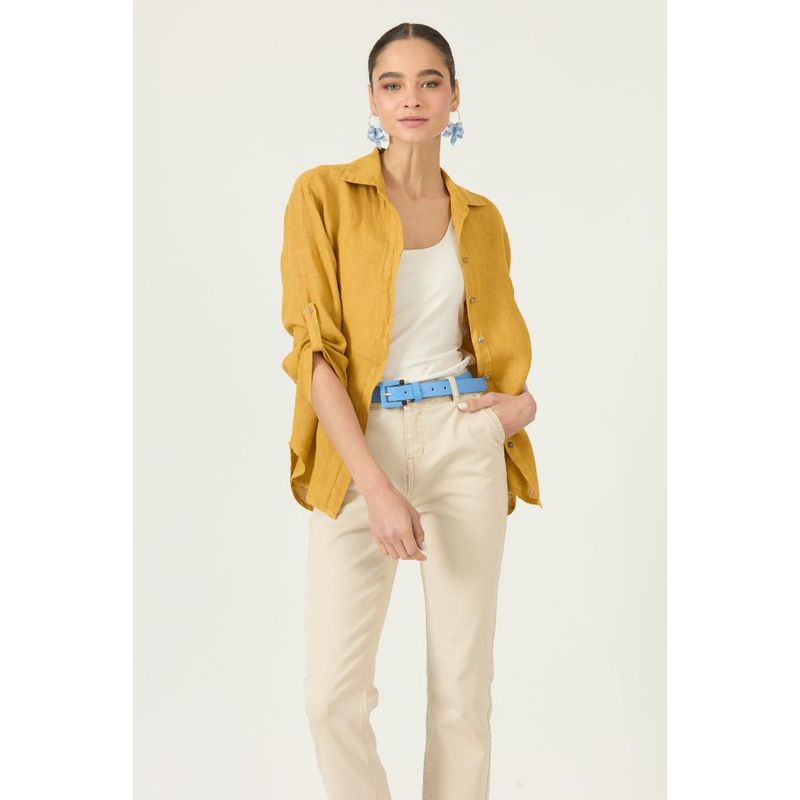 PRIVILEGE - Blusa de lino mostaza 2914