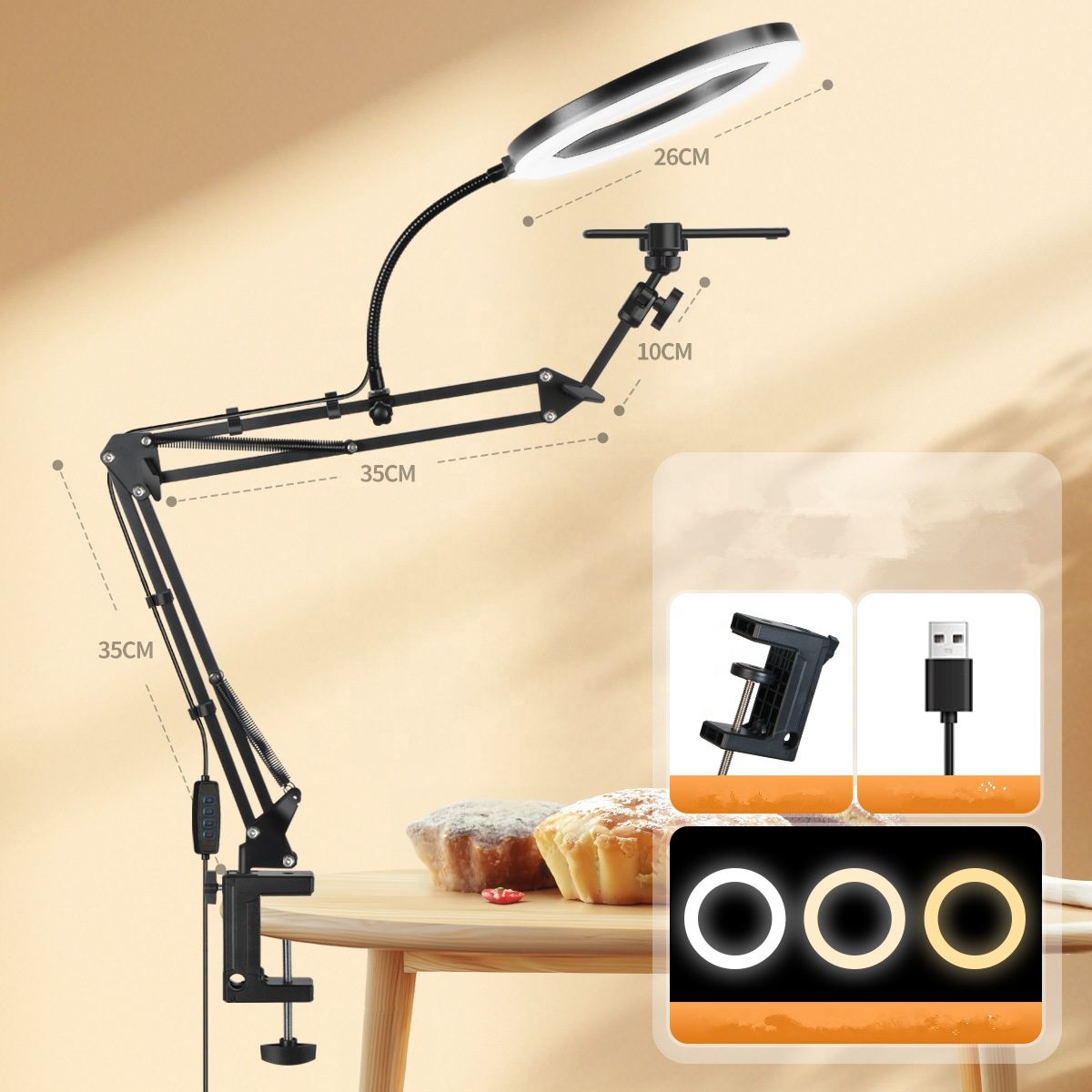 GENERICO - Kit Soporte Ajustable Profesional Con Aro De Luz Para Celular
