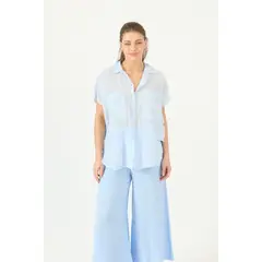 PRIVILEGE - Blusa de lino celeste 3071