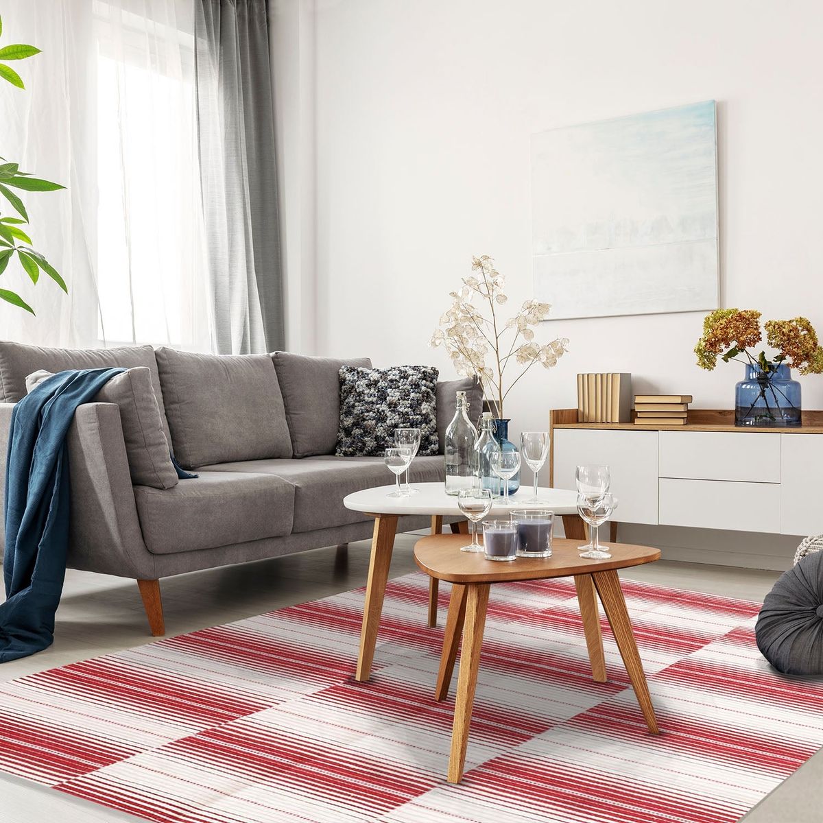 DIB - Alfombra Handwoven Rustic 140X200 Blanco/Rojo