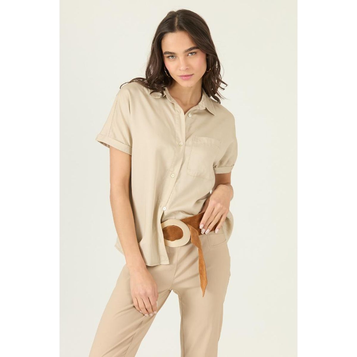 PRIVILEGE - Blusa de lyocell beige 2912