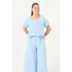 PRIVILEGE - Blusa con silk blend celeste 3067