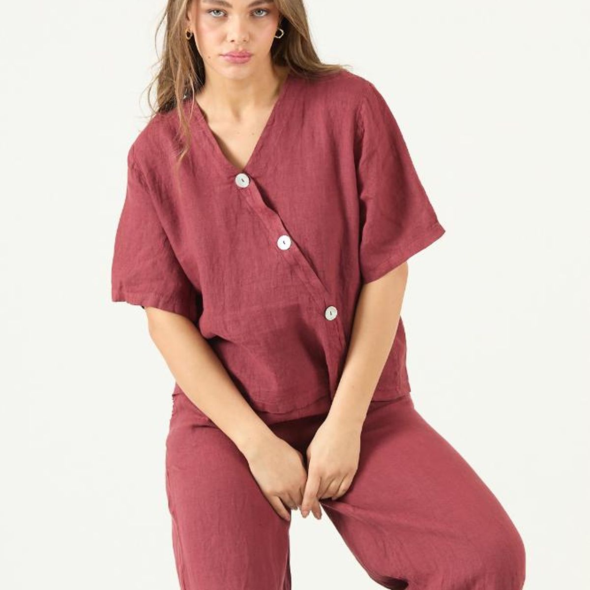 PRIVILEGE - Blusa de lino burdeo PRIVILEGE 3072