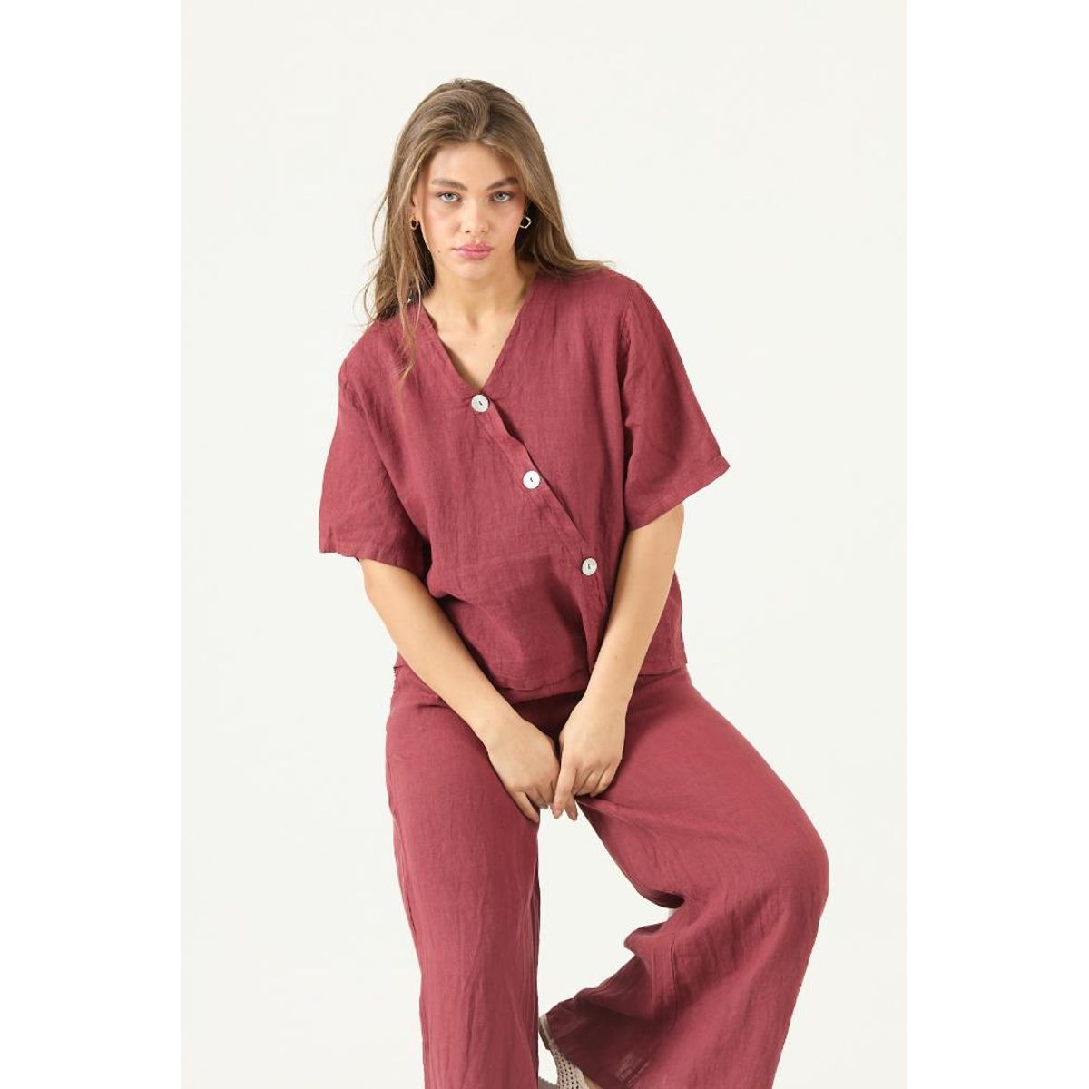 PRIVILEGE - Blusa de lino burdeo PRIVILEGE 3072