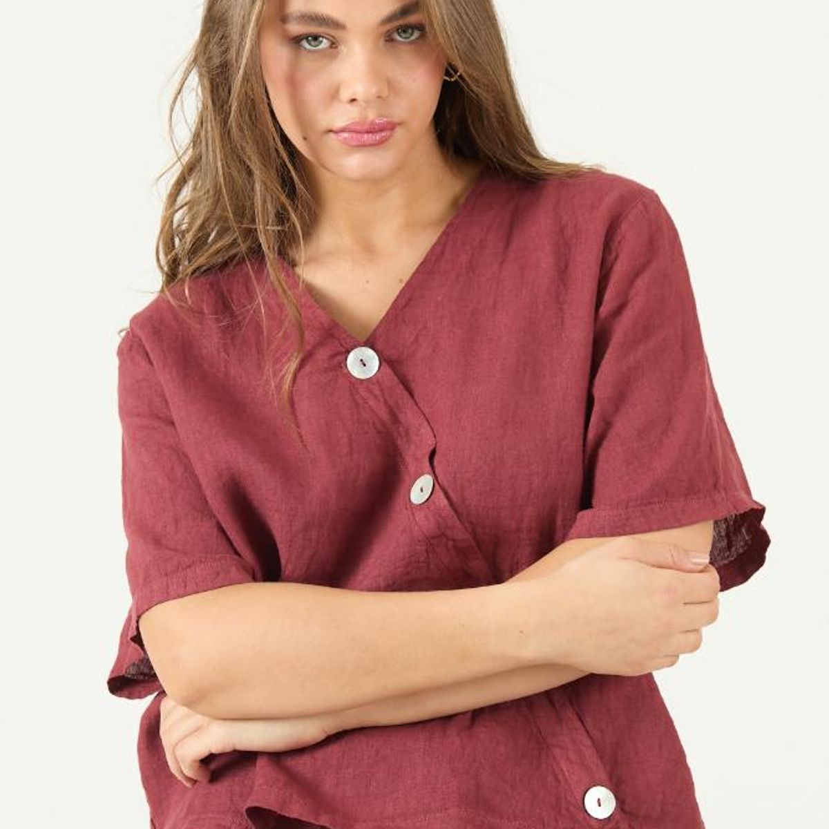 PRIVILEGE - Blusa de lino burdeo PRIVILEGE 3072