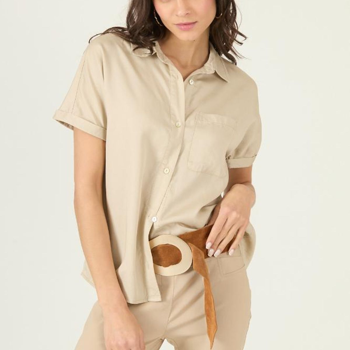 PRIVILEGE - Blusa de lyocell beige 2912