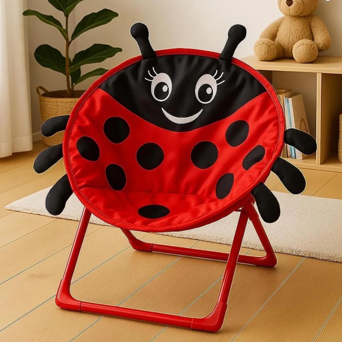 GENERICO - SILLAS PLEGABLES INFANTILES ROJA CON DISEÑO DE MARIQUITA