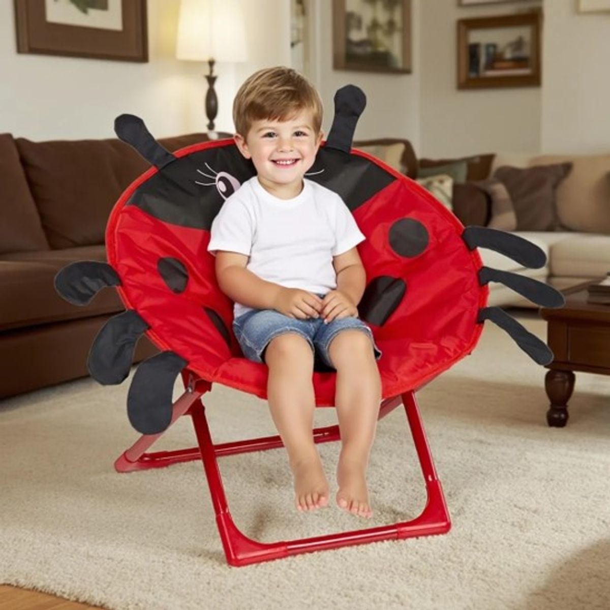 GENERICO - SILLAS PLEGABLES INFANTILES ROJA CON DISEÑO DE MARIQUITA