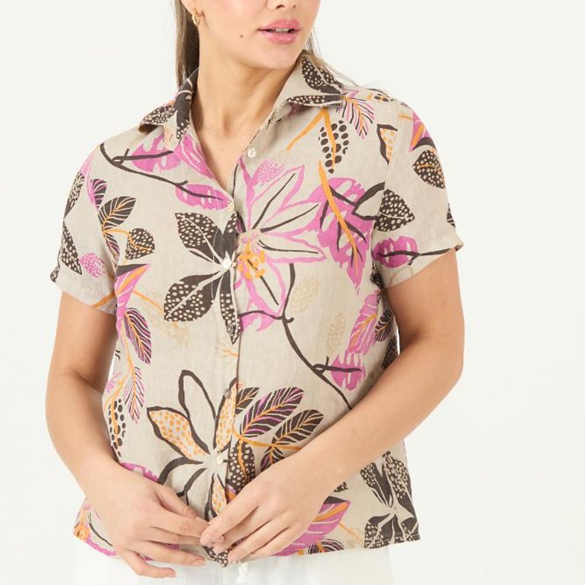 PRIVILEGE - Blusa de lino fucsia estampada PRIVILEGE 3103