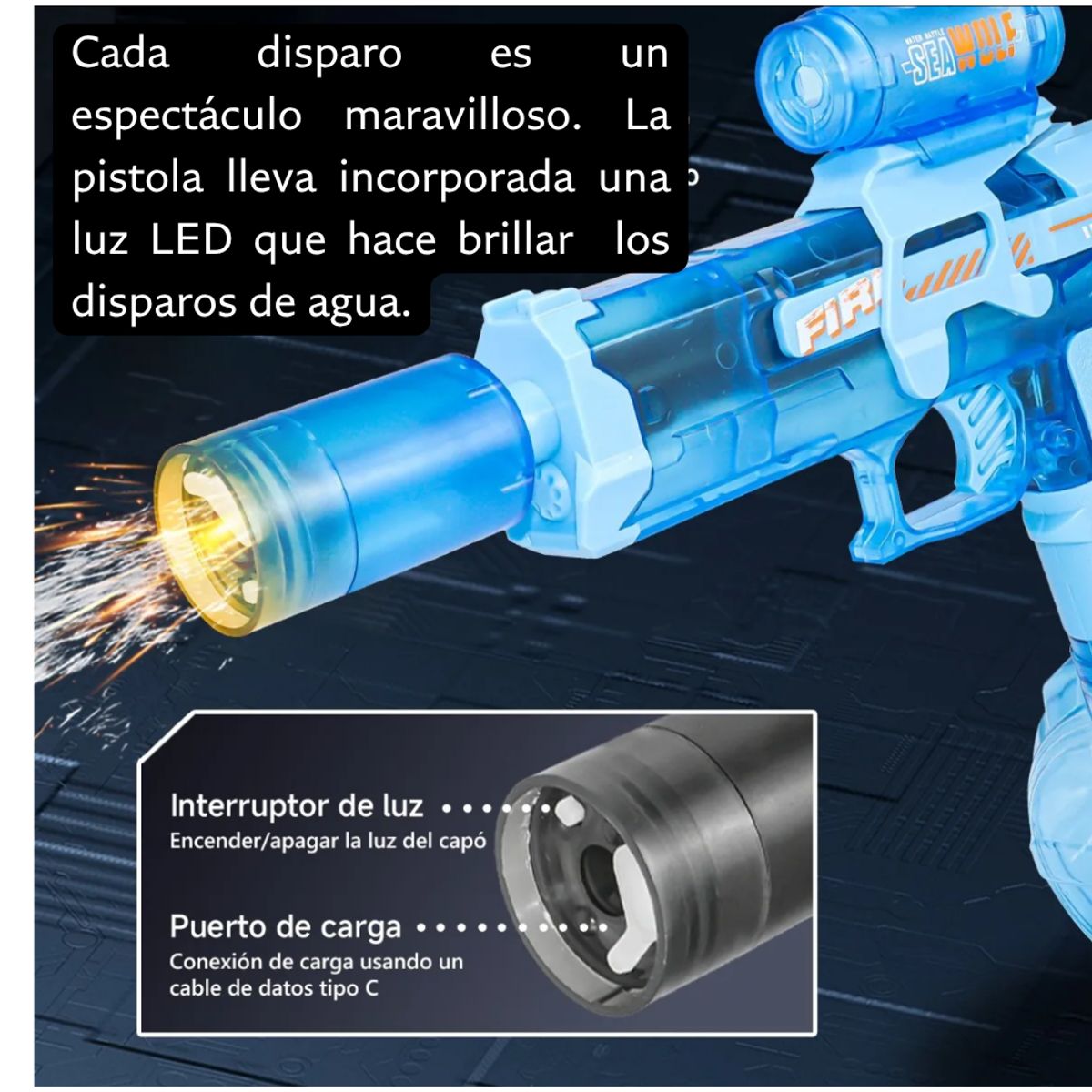 MOVI - PISTOLA DE AGUA ELÉCTRICA CON LUZ, 300 ML
