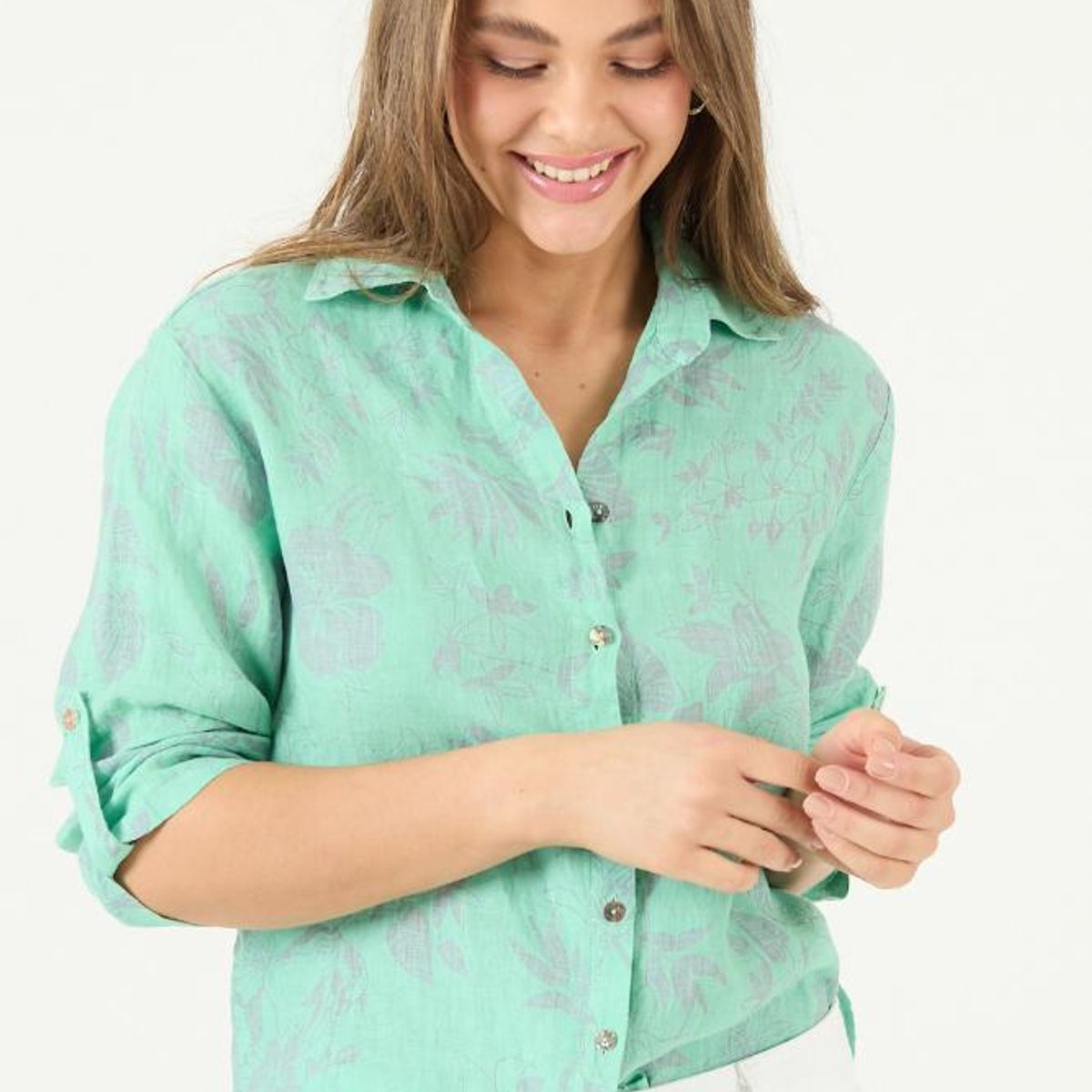 PRIVILEGE - Blusa de lino gris estampada PRIVILEGE 3533