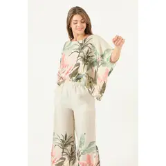 PRIVILEGE - Blusa de lino vison estampada 3492