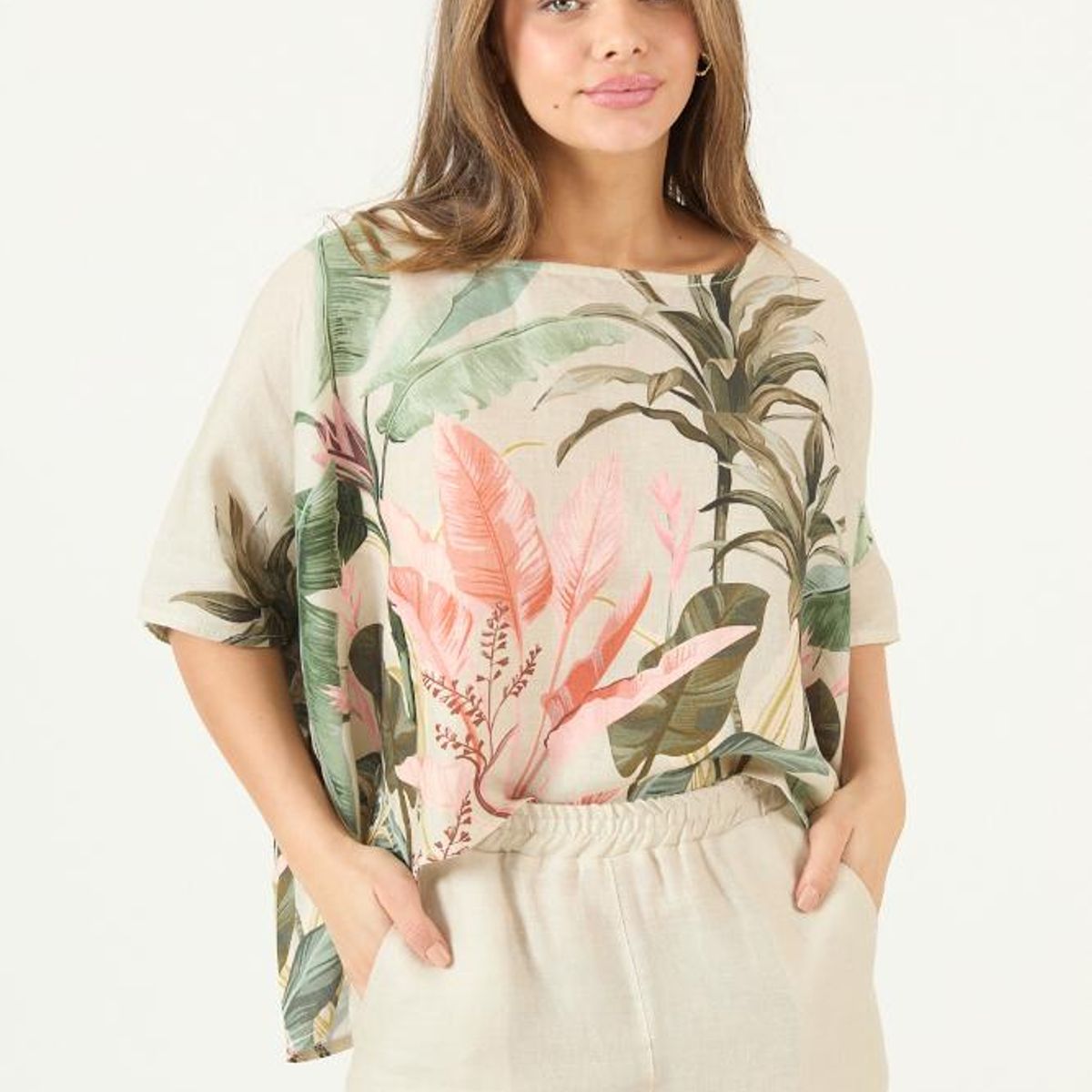 PRIVILEGE - Blusa de lino vison estampada PRIVILEGE 3492