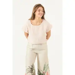 PRIVILEGE - Blusa de lino rosa 3493