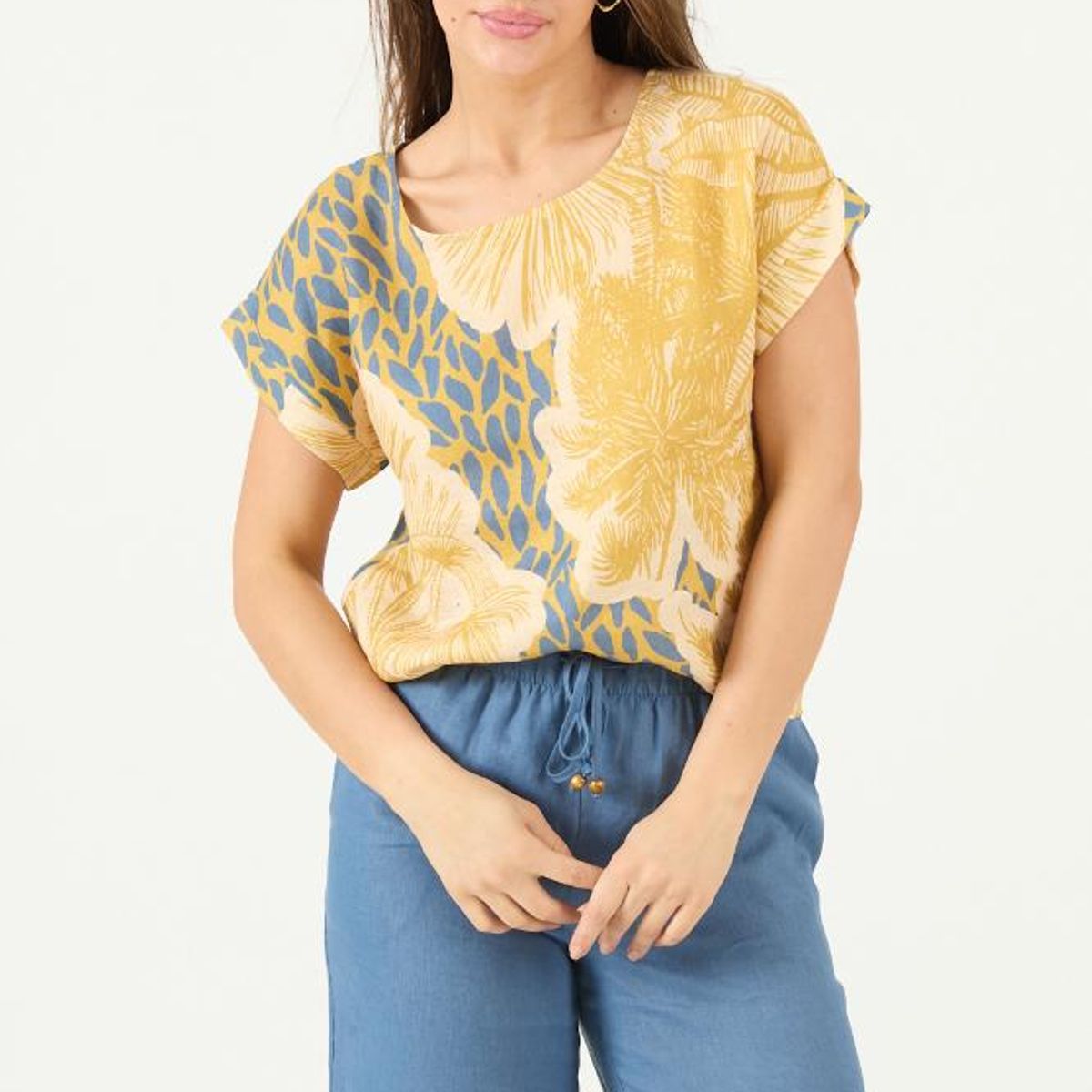 PRIVILEGE - Blusa de lino mostaza estampada PRIVILEGE 3495