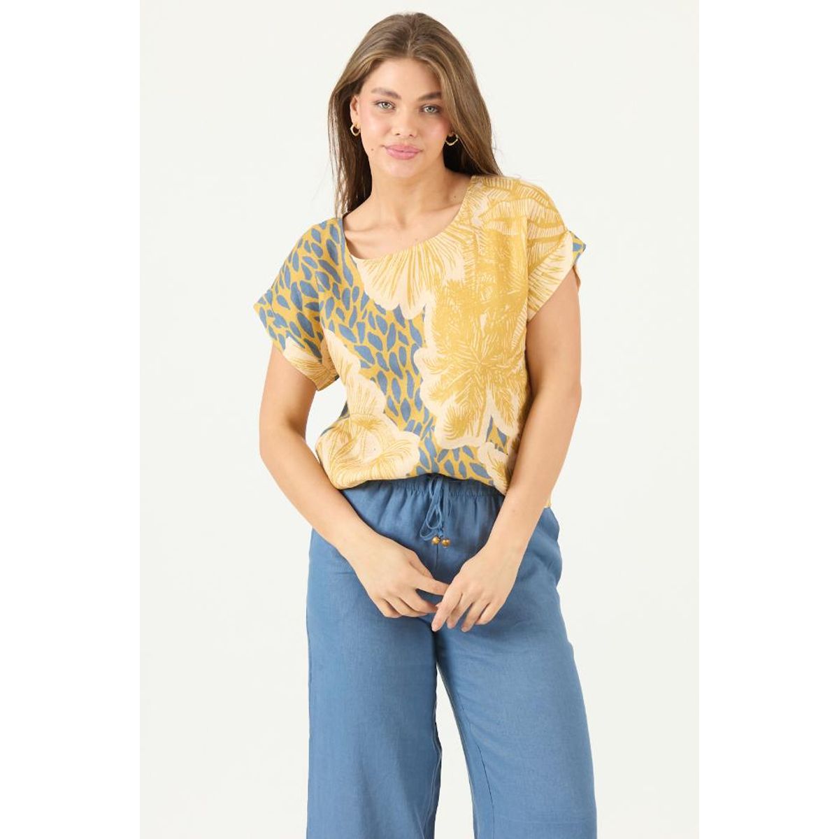 PRIVILEGE - Blusa de lino mostaza estampada PRIVILEGE 3495