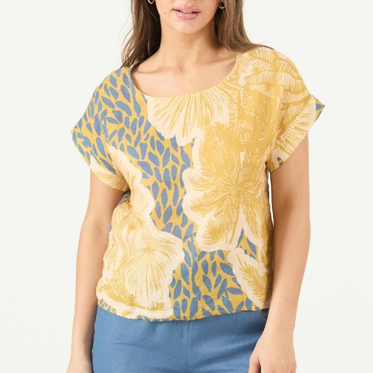 PRIVILEGE - Blusa de lino mostaza estampada PRIVILEGE 3495