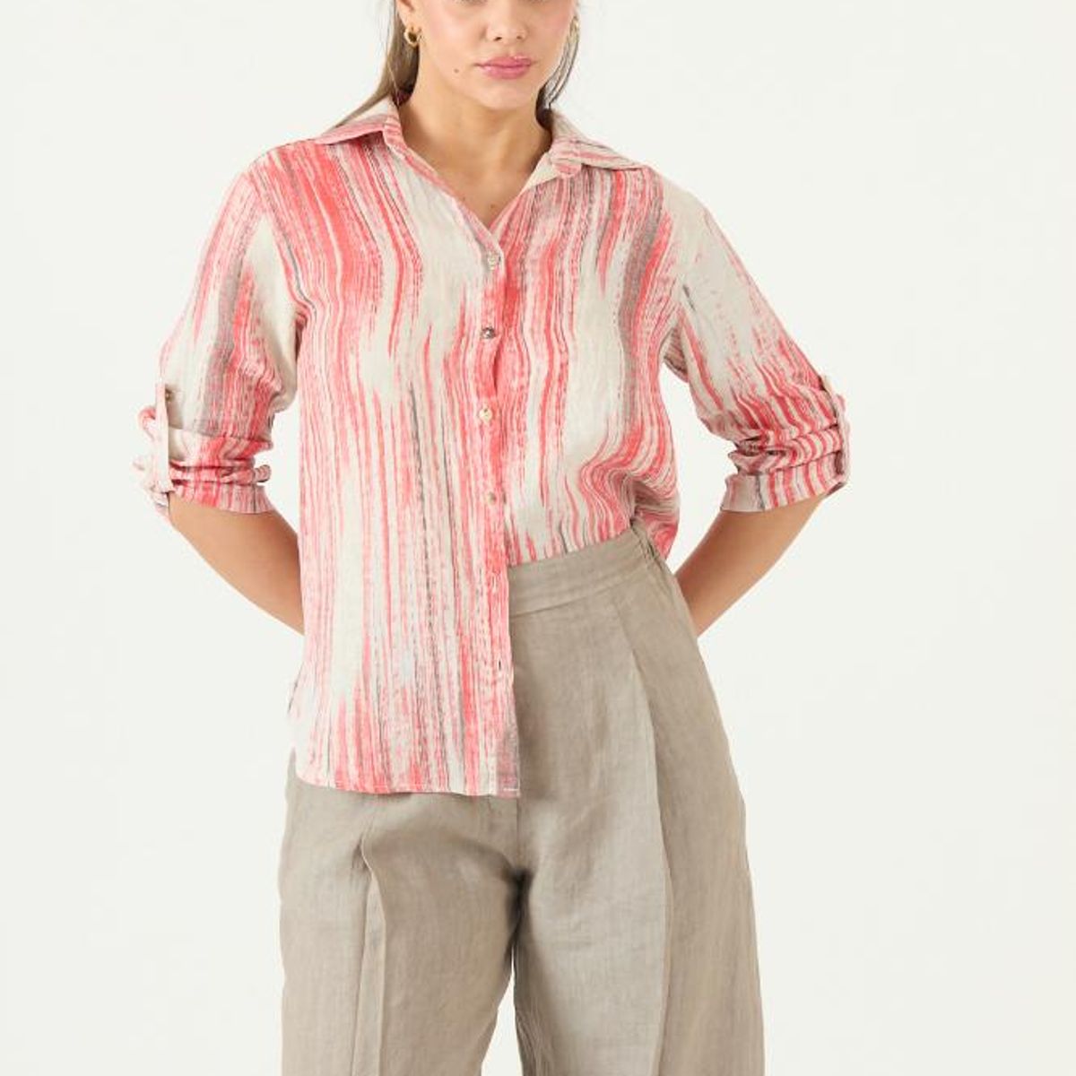 PRIVILEGE - Blusa de lino roja estampada PRIVILEGE 3532