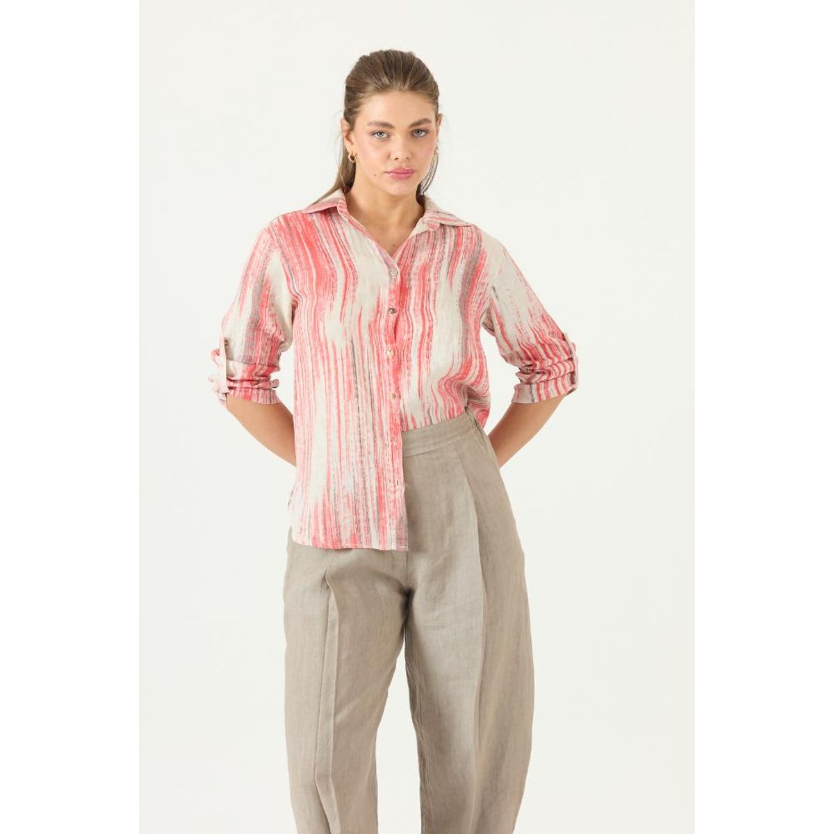 PRIVILEGE - Blusa de lino roja estampada PRIVILEGE 3532