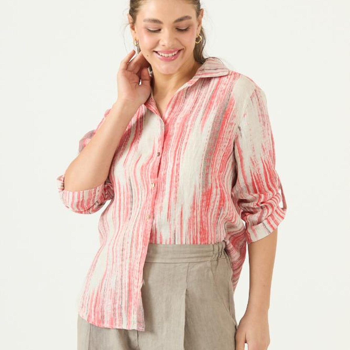 PRIVILEGE - Blusa de lino roja estampada PRIVILEGE 3532