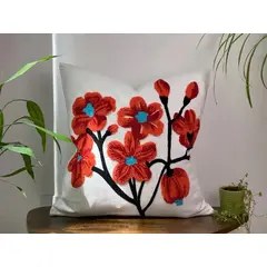 DEKOHOME - Cojín bordado algodón Flores rojas