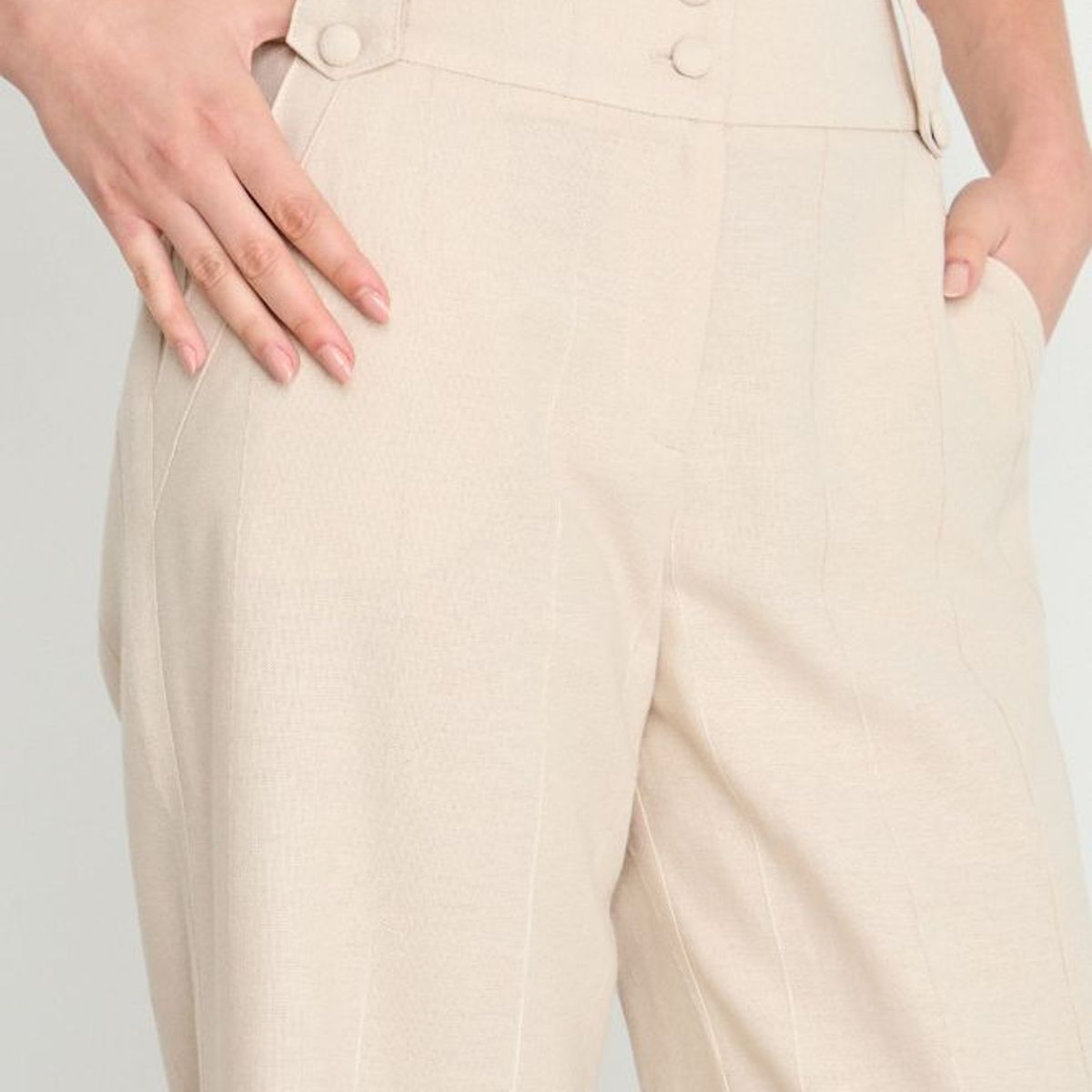 IO - Pantalon Liso Mujer Beige Io