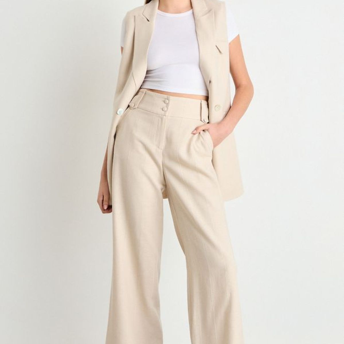 IO - Pantalon Liso Mujer Beige Io