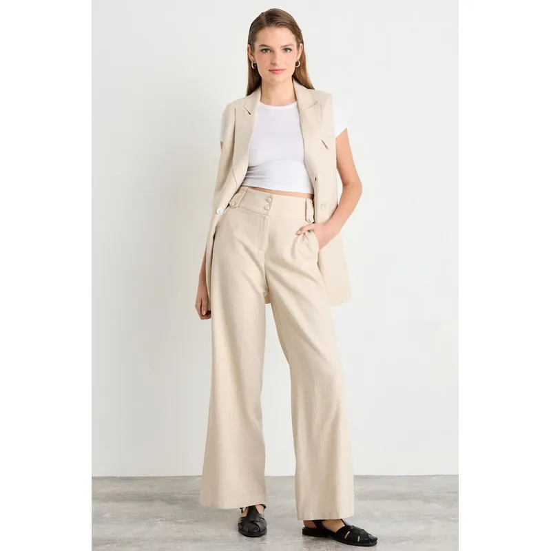 IO - Pantalon Liso Mujer Beige Io