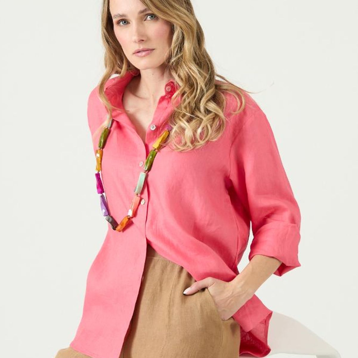 PRIVILEGE - Blusa de lino rosa PRIVILEGE 3349