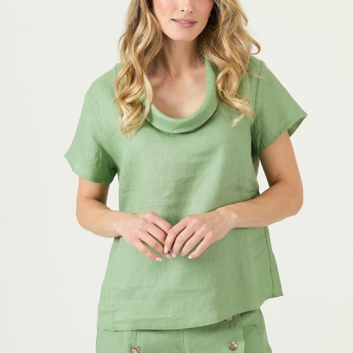 PRIVILEGE - Blusa de lino verde PRIVILEGE 3346