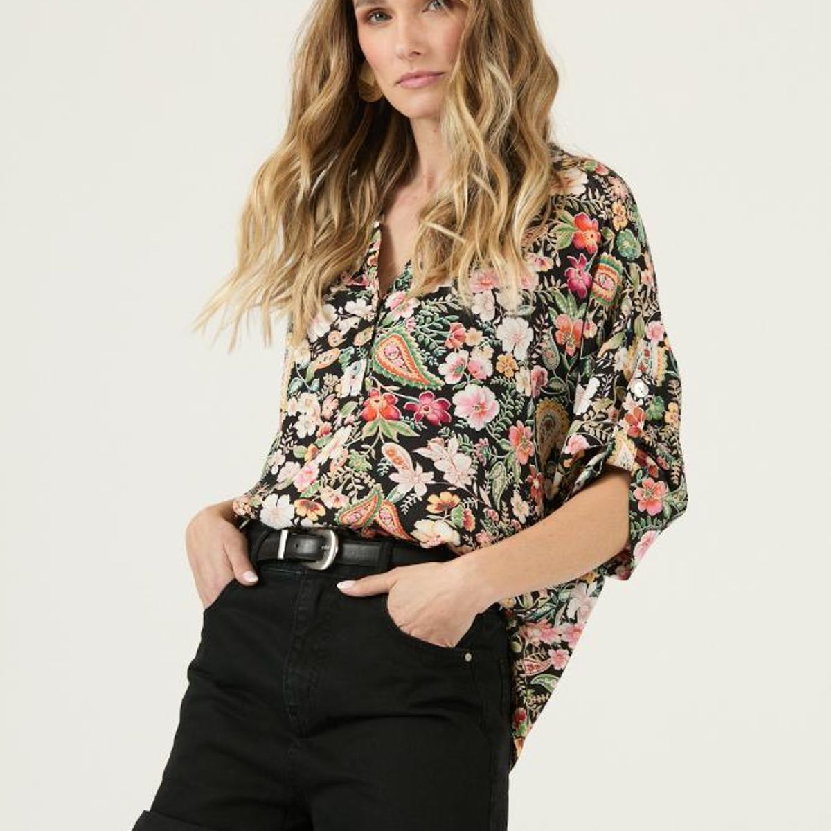 PRIVILEGE - Blusa negra estampada PRIVILEGE 3297