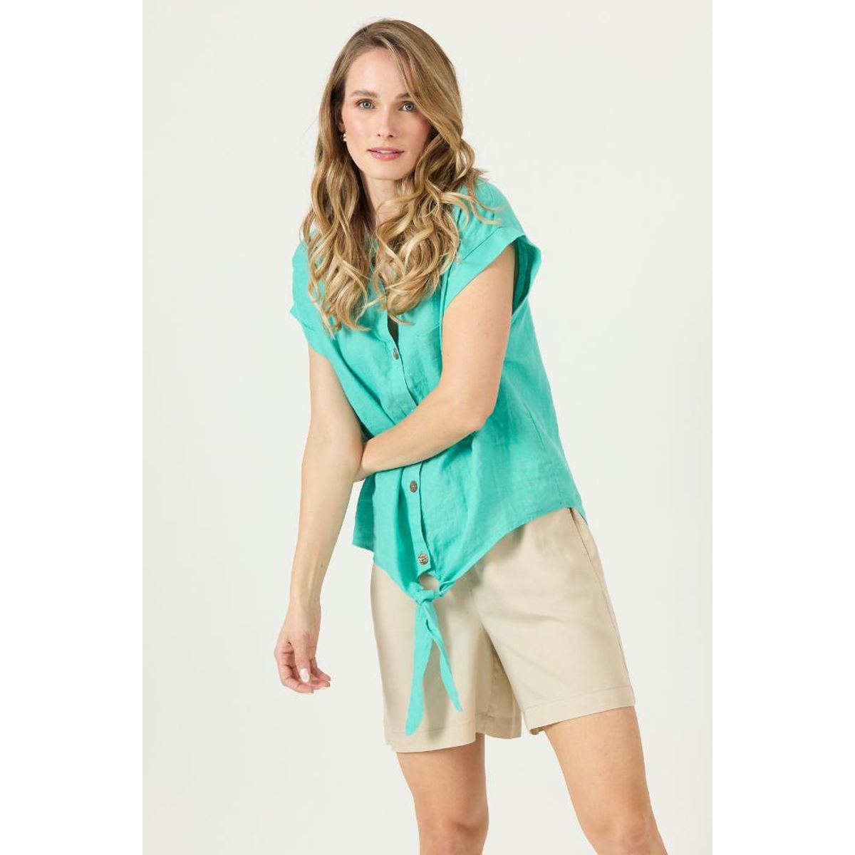 PRIVILEGE - Blusa de lino turquesa PRIVILEGE 3339