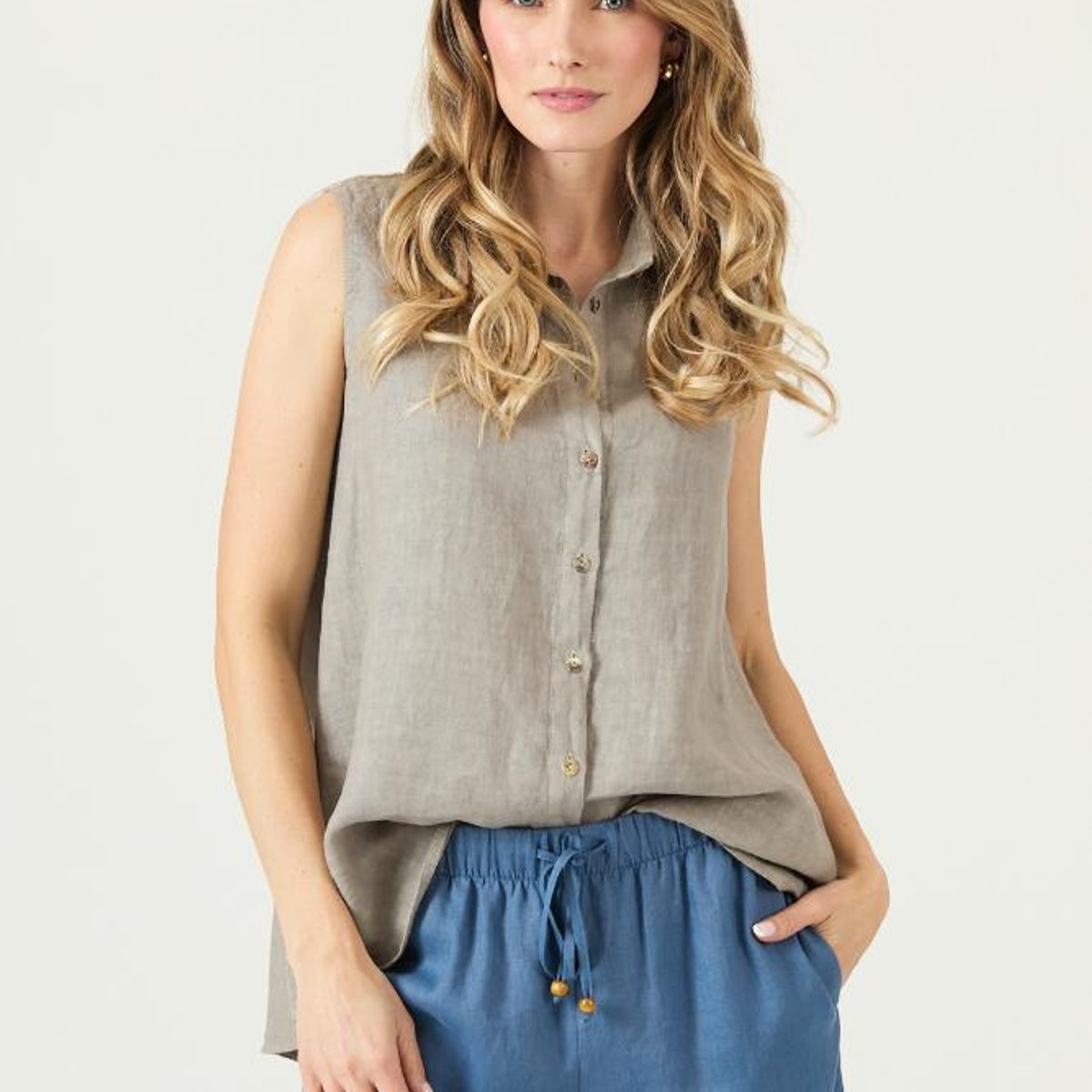 PRIVILEGE - Blusa de lino vison PRIVILEGE 3102