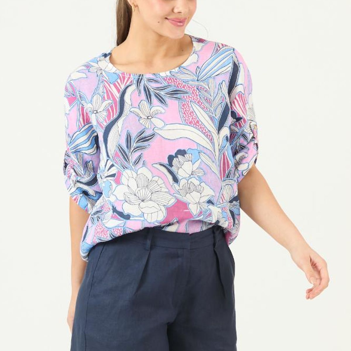 PRIVILEGE - Blusa de lino rosa estampada PRIVILEGE 3110