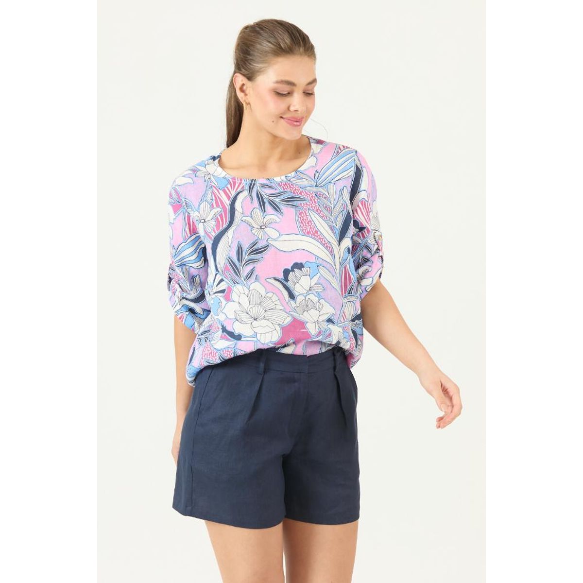 PRIVILEGE - Blusa de lino rosa estampada PRIVILEGE 3110