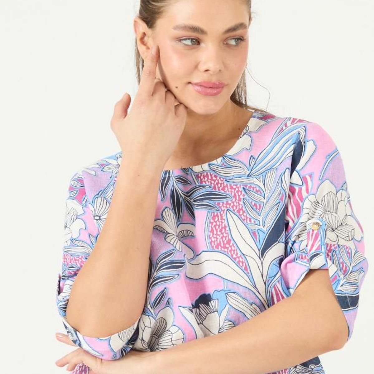 PRIVILEGE - Blusa de lino rosa estampada PRIVILEGE 3110