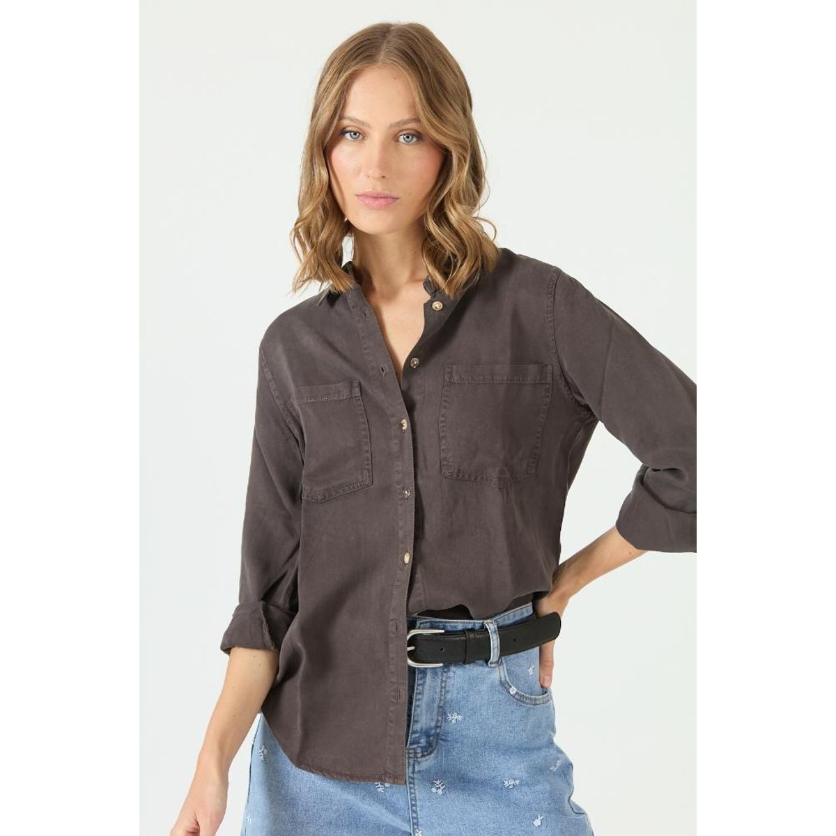 PRIVILEGE - Blusa de lyocell gris PRIVILEGE 3473