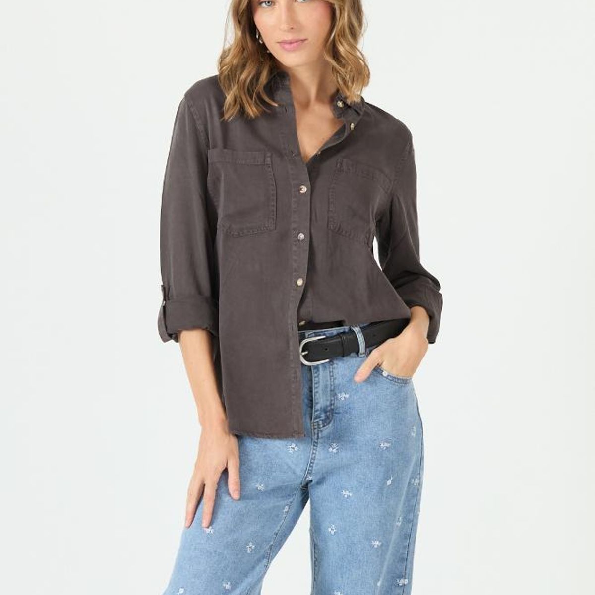 PRIVILEGE - Blusa de lyocell gris PRIVILEGE 3473