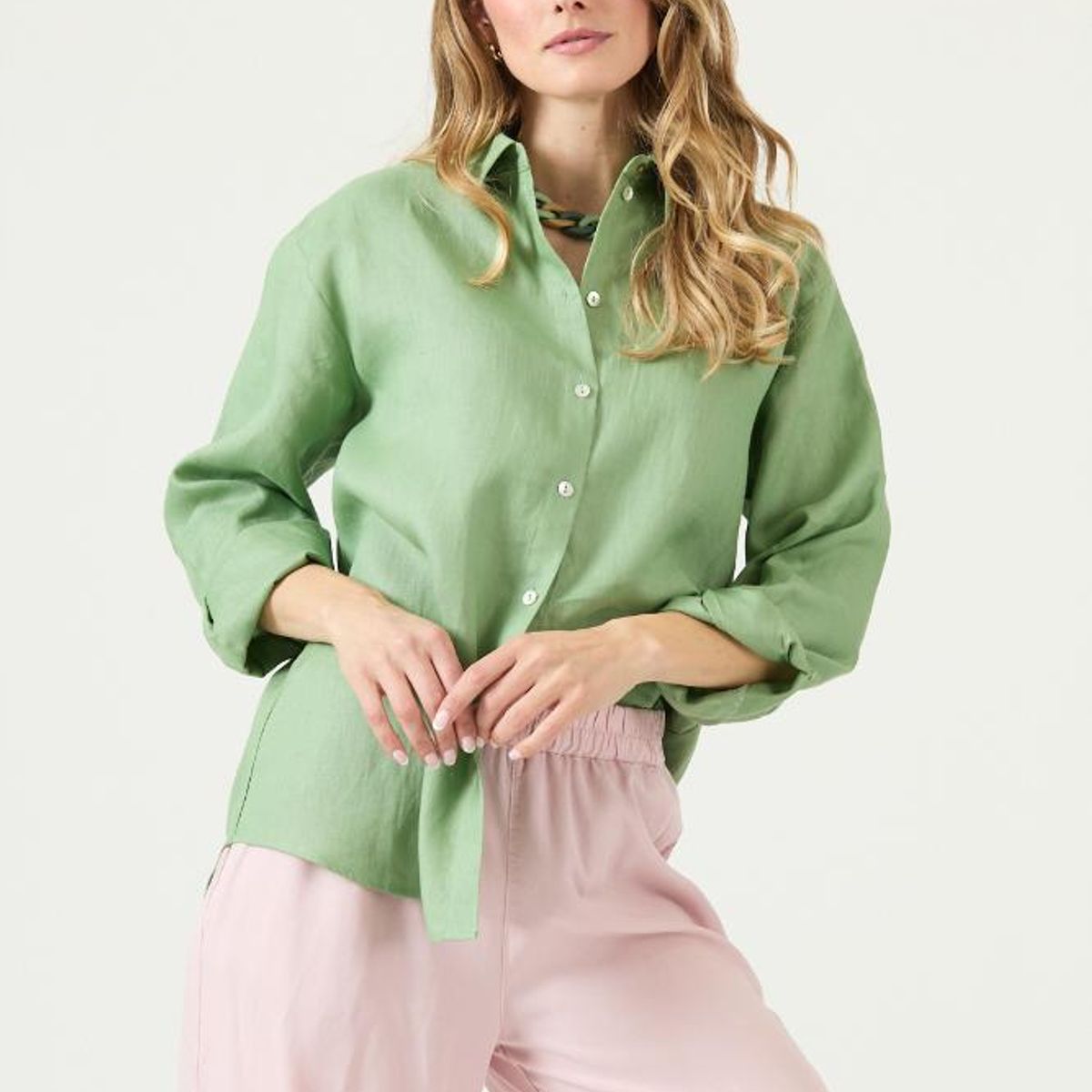 PRIVILEGE - Blusa de lino verde PRIVILEGE 3348