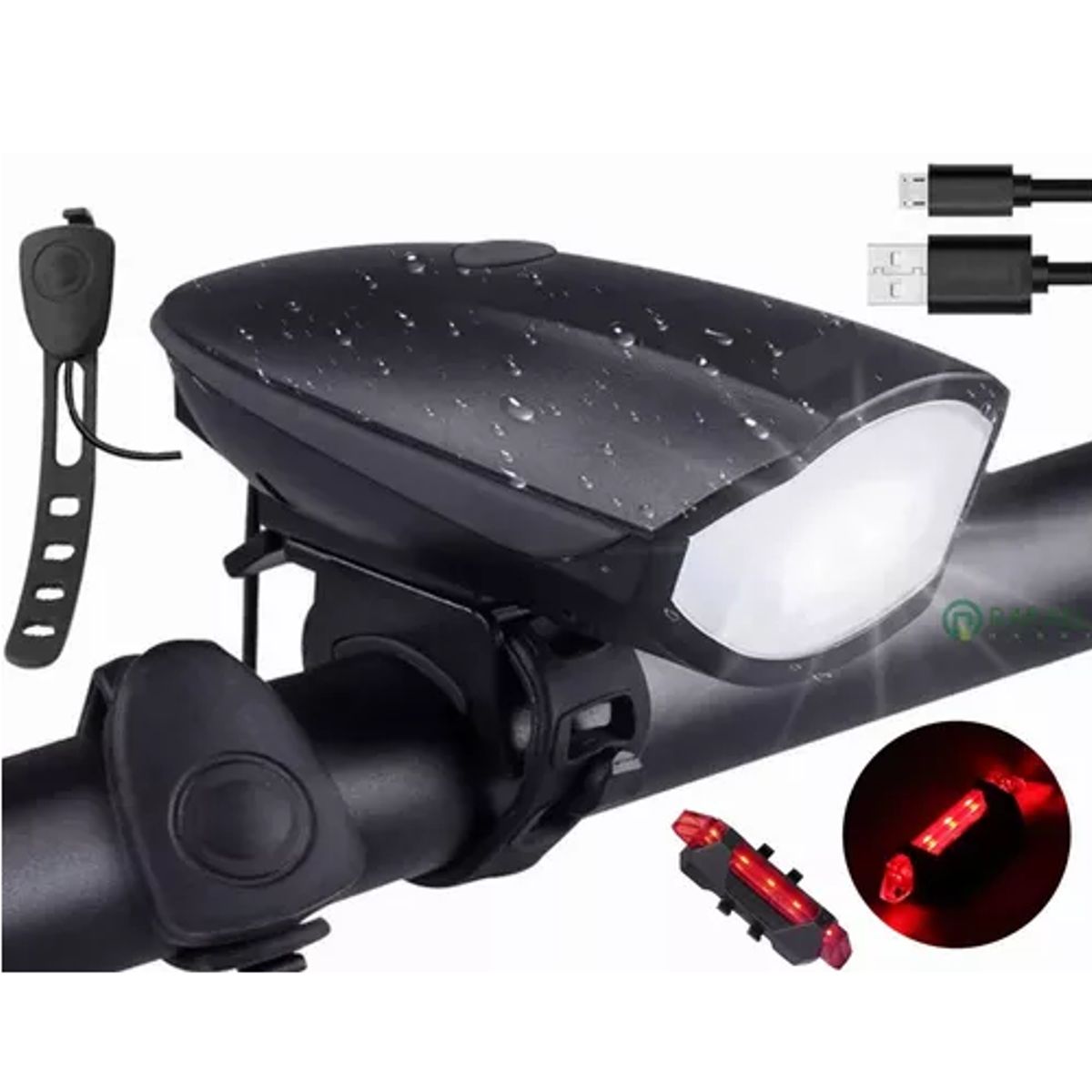 GENERICO - Lámparas recargables impermeables para bicicleta con claxon