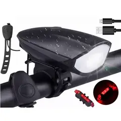GENERICO - Lámparas recargables impermeables para bicicleta con claxon
