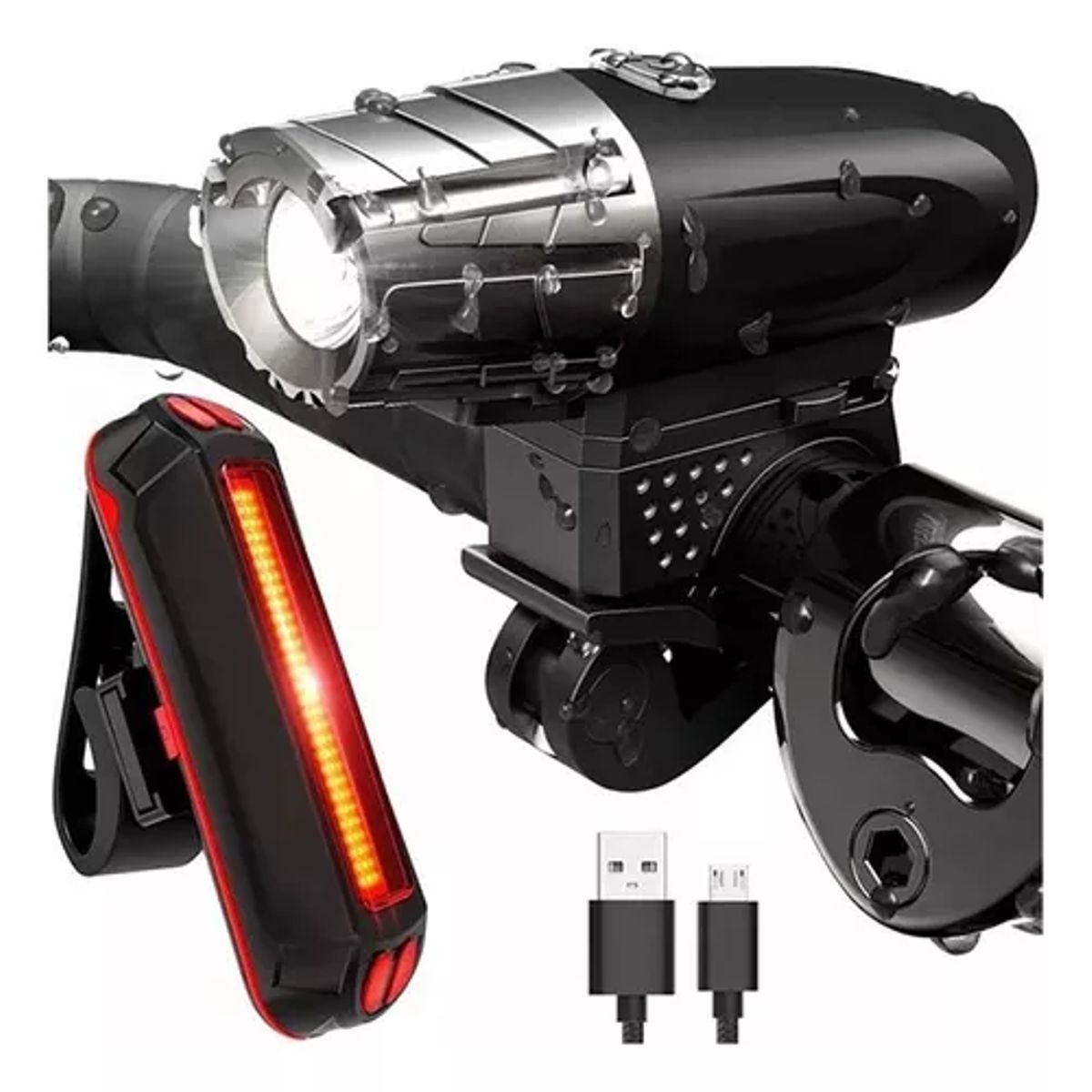 GENERICO - Set de luces recargables delantera y trasera para bicicleta