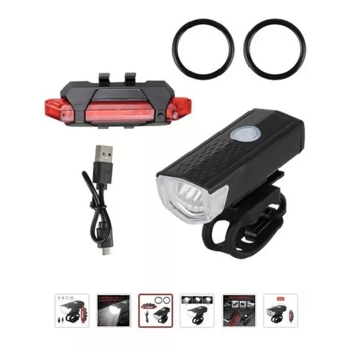GENERICO - Pack de luz para bicicleta delantera y trasera recargable por USB