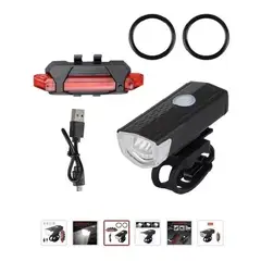 GENERICO - Pack de luz para bicicleta delantera y trasera recargable por USB