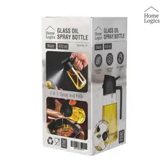 HOME LOGICS - Aceitera 2 en 1 Pulverizador y Dispensador 470ml Negro