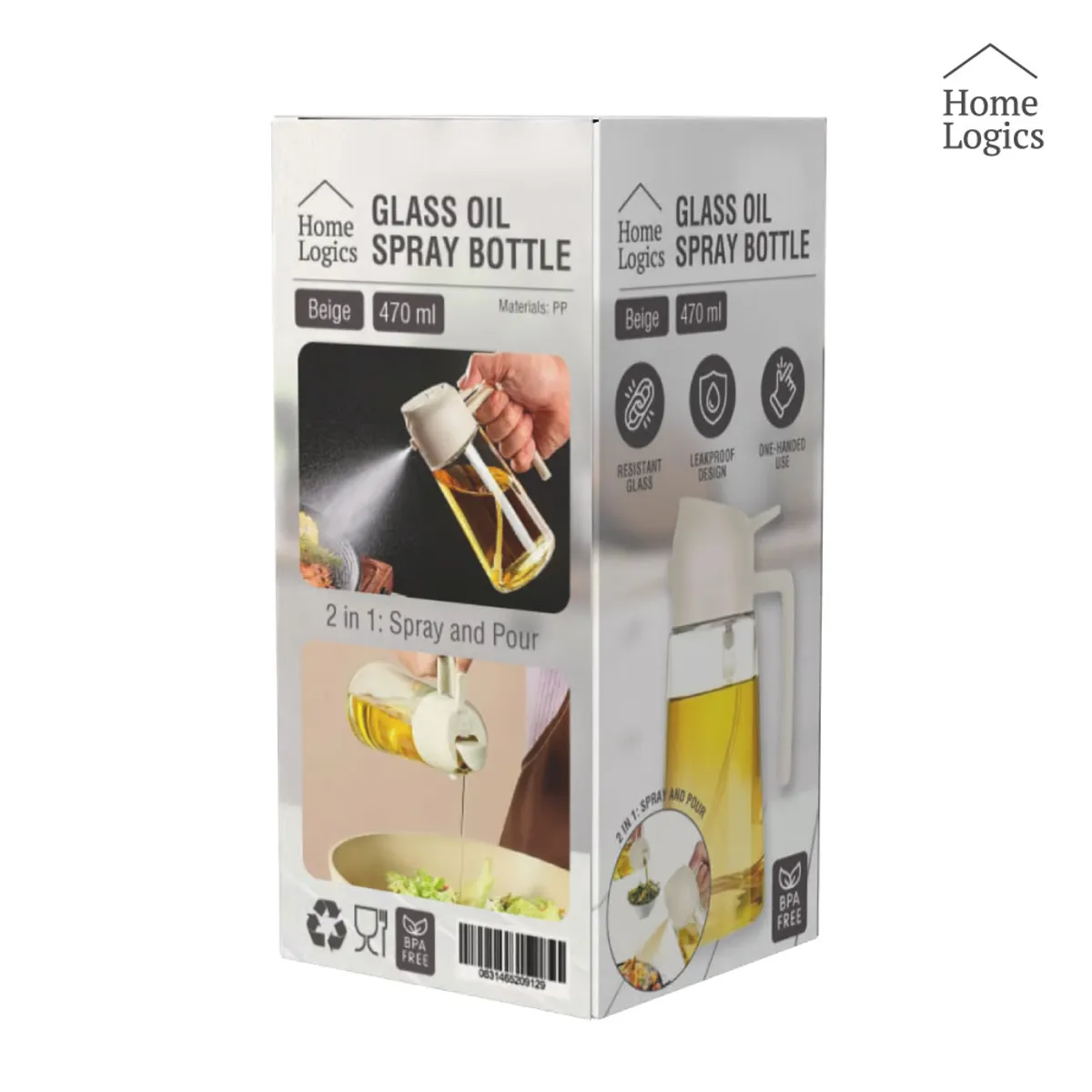 HOME LOGICS - Aceitera 2 en 1 Pulverizador y Dispensador 470ml Home Logics Beige