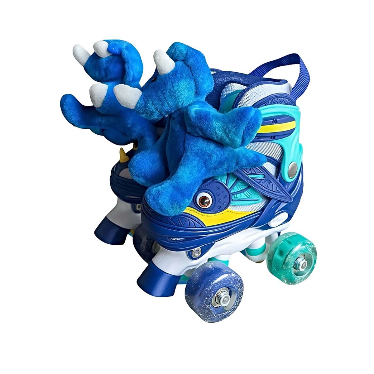 GENERICO - PATINES 4  RUEDAS DINOPATIN CON PELUCHE AZUL TALLA S 30-33