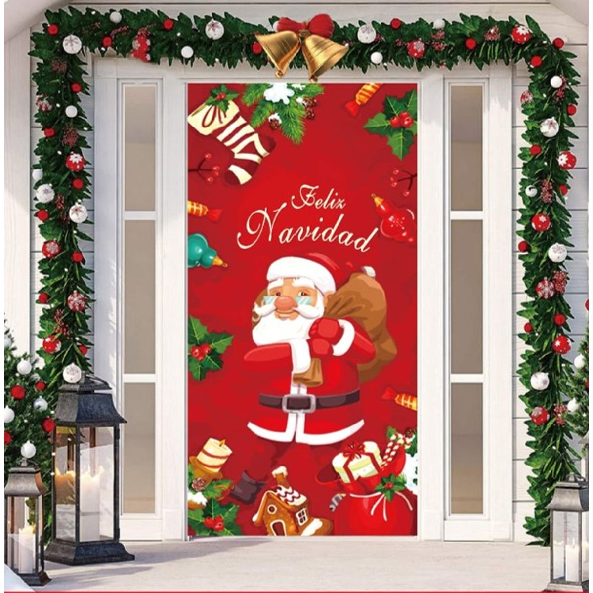 GENERICO - FUNDA PARA PUERTA CON DISEÑOS NAVIDEÑOS SANTA CLAUS 90X210CM MP