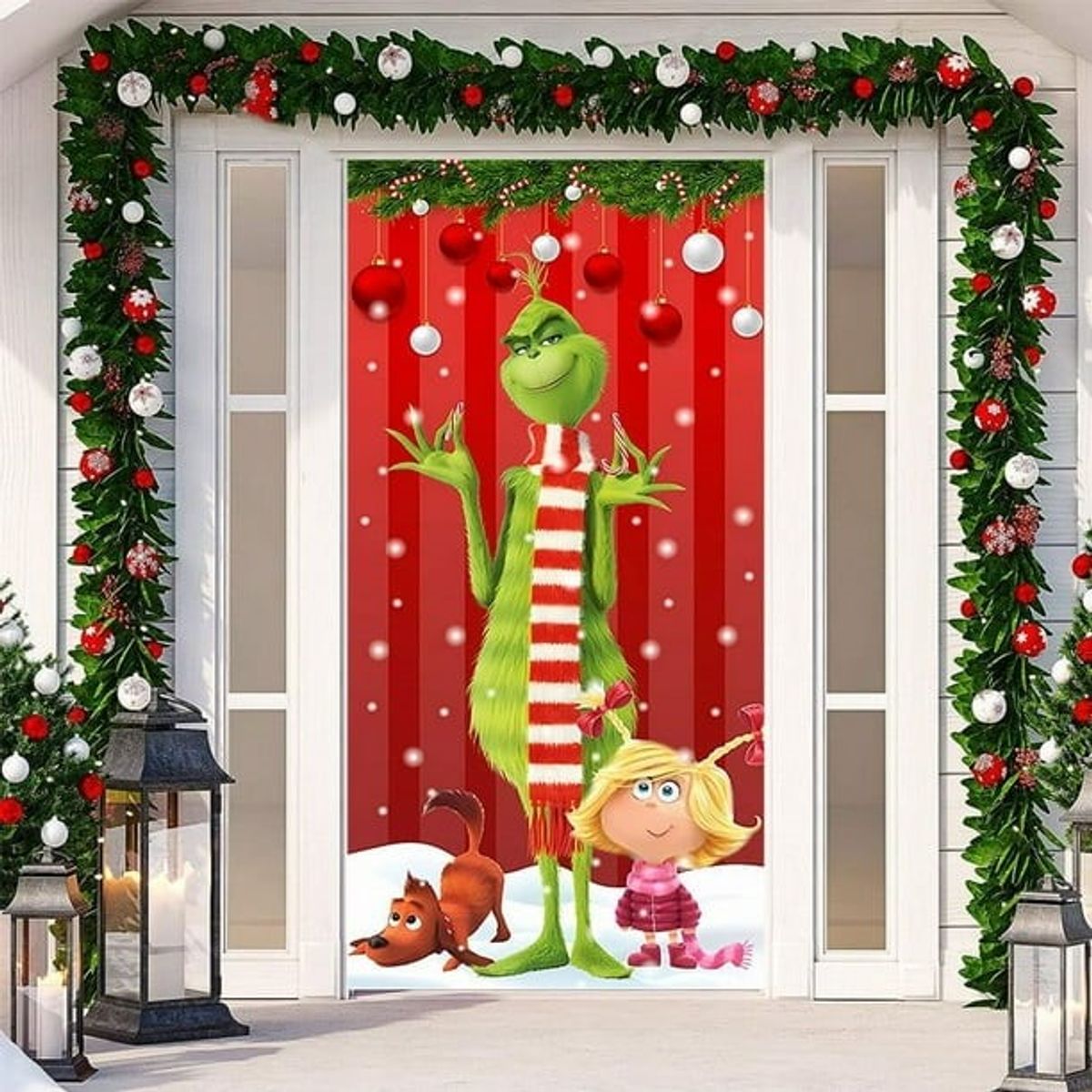 GENERICO - FUNDA PARA PUERTA CON DISEÑOS NAVIDEÑOS BURDEO GRINCH 90X210CM MP